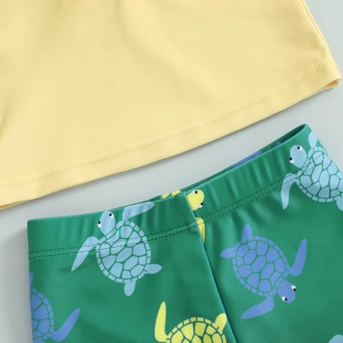 DuAnyozu Baby Boys Swimsuit Long Sleeve Rash Guard Swimwear Baby Boy Swim Trunk with Hat Set 3-Piece Toddler Bathing Suit (Yellow, 6-12 Months) - Image 2