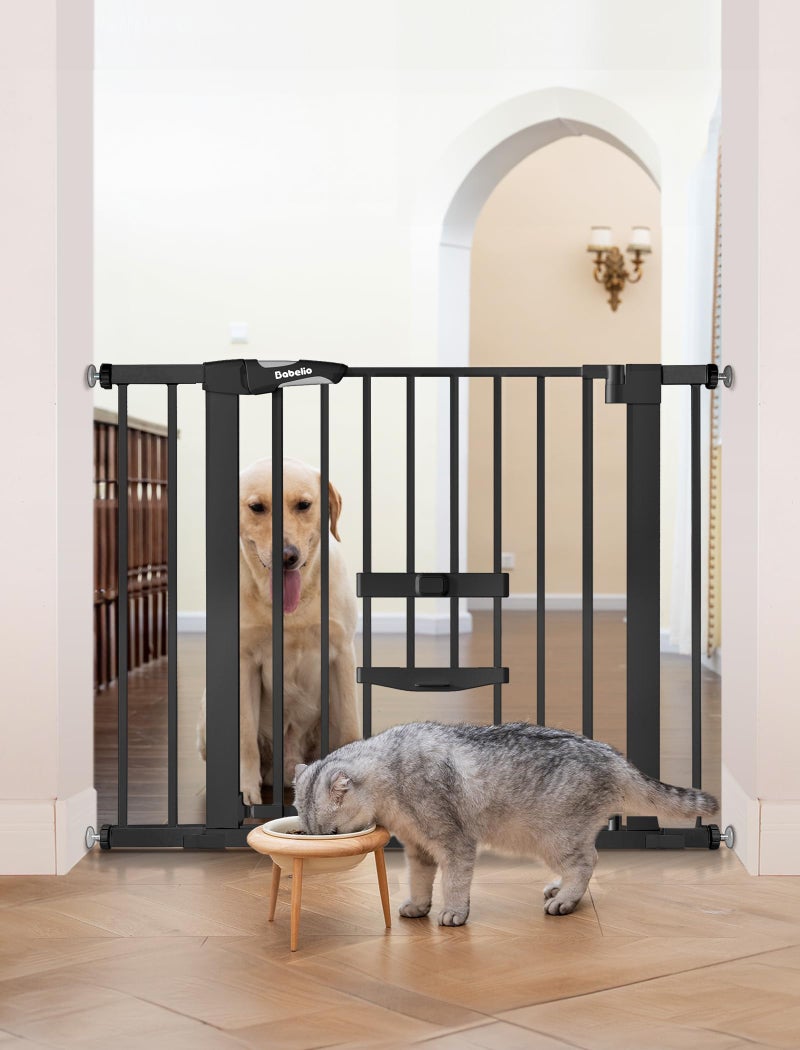 Babelio New Version Baby Gate with Cat Door Adjustable, 29-40" Metal Pet Door for Stairs & Doorways, Pressure Mounted, No Tools Needed, Black - Image 1
