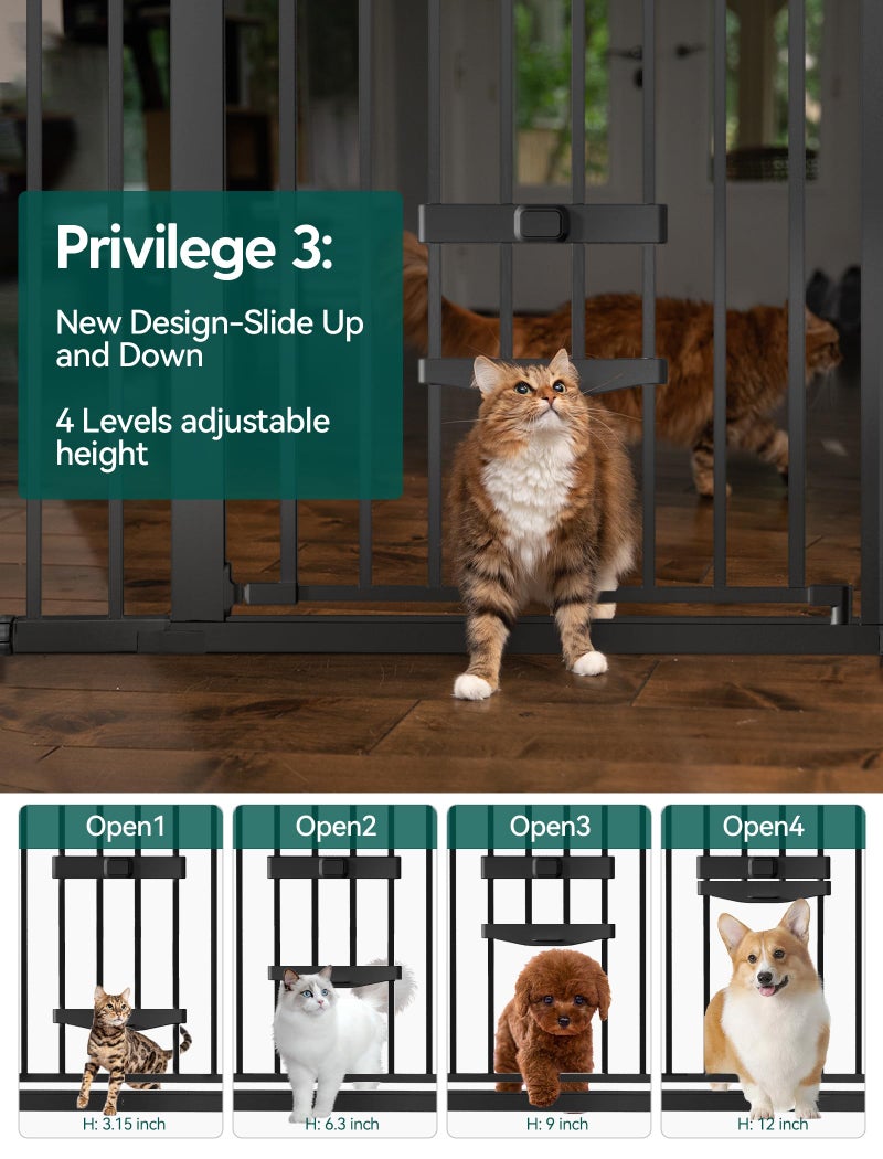 Babelio New Version Baby Gate with Cat Door Adjustable, 29-40" Metal Pet Door for Stairs & Doorways, Pressure Mounted, No Tools Needed, Black - Image 2