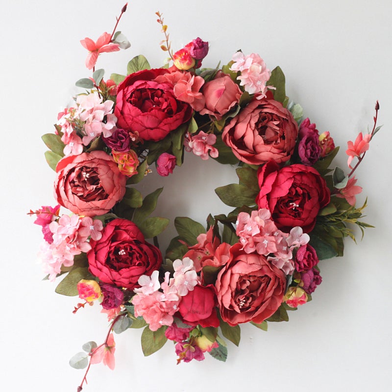 Artificial Peony Garland: 40cm Deep Red Silk Durable Reusable Front Door Wreath - Elegant Vivid Artistic Romantic Home Wall Hanging Decoration for Holiday Gifting & Seasonal Decor - Image 5