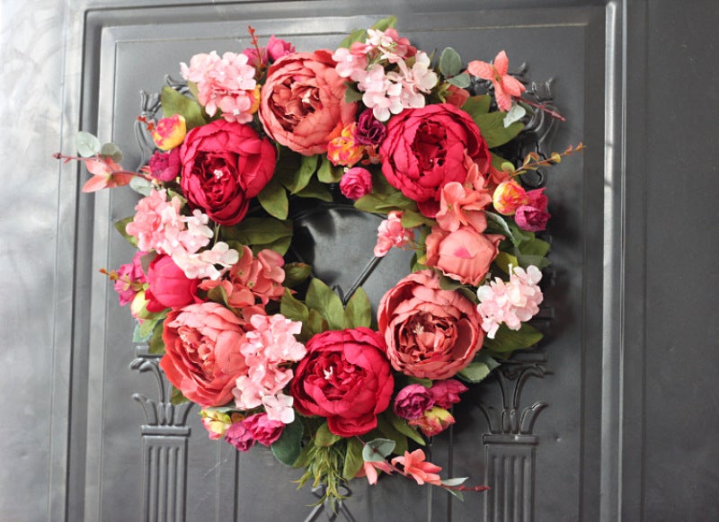 Artificial Peony Garland: 40cm Deep Red Silk Durable Reusable Front Door Wreath - Elegant Vivid Artistic Romantic Home Wall Hanging Decoration for Holiday Gifting & Seasonal Decor - Image 3