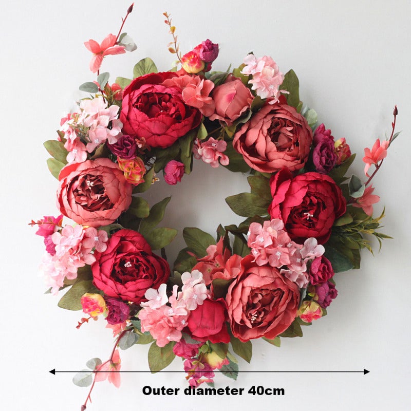 Artificial Peony Garland: 40cm Deep Red Silk Durable Reusable Front Door Wreath - Elegant Vivid Artistic Romantic Home Wall Hanging Decoration for Holiday Gifting & Seasonal Decor - Image 4