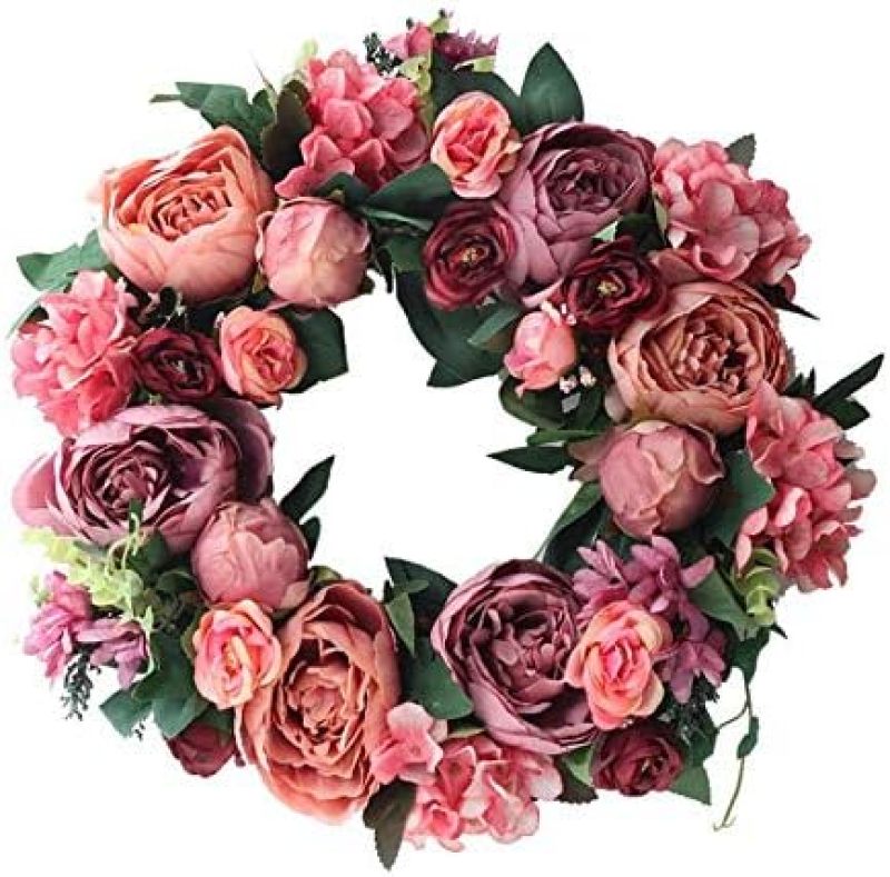 Artificial Peony Garland: 40cm Deep Red Silk Durable Reusable Front Door Wreath - Elegant Vivid Artistic Romantic Home Wall Hanging Decoration for Holiday Gifting & Seasonal Decor - Image 2