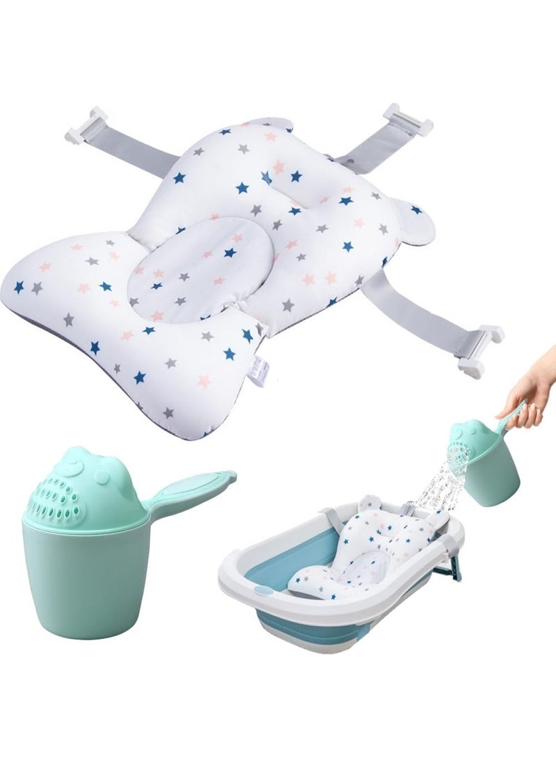 Baby Bath Cushion with Shampoo Cup Set, Soft Infant Bath Support Pillow, Non Slip Newborn Bathtub Support, Comfortable Baby Bath Seat for Head and Body Support, Adjustable Bath Pillow for Baby Shower Time - Image 1