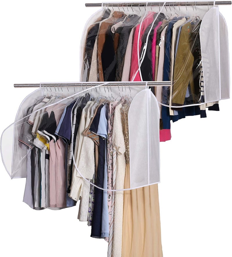 Sleeping Lamb Extra Large Hanging Garment Rack Cover Storage with Clear PVC Window Dust Shoulder Cover Clothes Dress Suits Coat Protectors for Closet, 2 Packs, White - Image 1