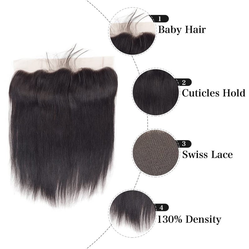 Feibin 13x4 Lace Frontal Closure 8 Inch Ear To Ear Free Part lace Closure Brazilian Silky Straight Frontal Human Hair Extensions Pre-Plucked Frontals Closure Natural Black Color - Image 3