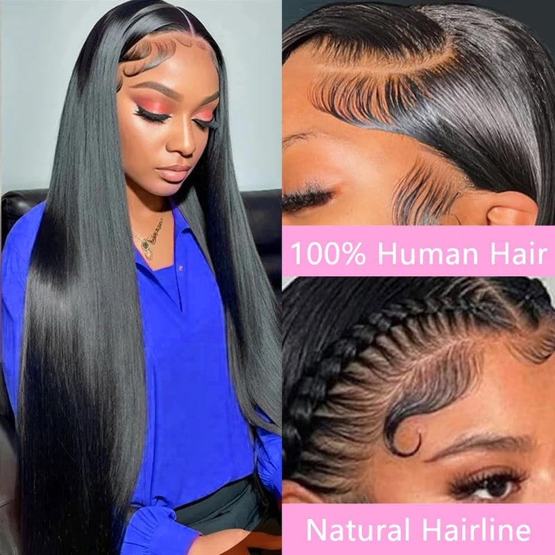 Feibin 13x4 Lace Frontal Closure 8 Inch Ear To Ear Free Part lace Closure Brazilian Silky Straight Frontal Human Hair Extensions Pre-Plucked Frontals Closure Natural Black Color - Image 2