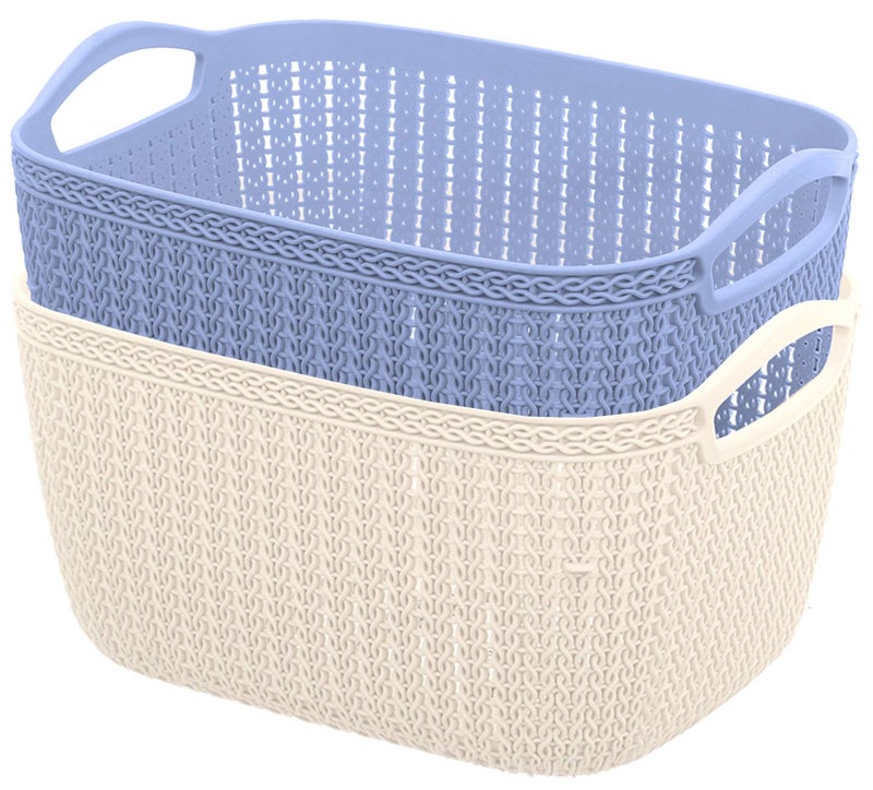 Kuber Industries Unbreakable Plastic 2 Pieces Flexible Storage Baskets|Fruit Vegetable Bathroom Stationary Home Basket with Handles (Cream & Grey) - Image 1
