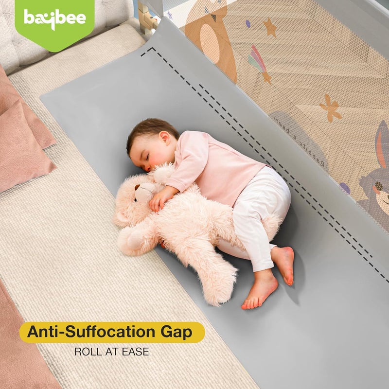BAYBEE Baby Bed Rail Guard for Baby Safety with 28 Height Adjustable Portable Bed Side Protector for Baby Falling Foldable Single Side Bed Railing for Baby Toddler 1 Side Light Grey 150x80cm - Image 2