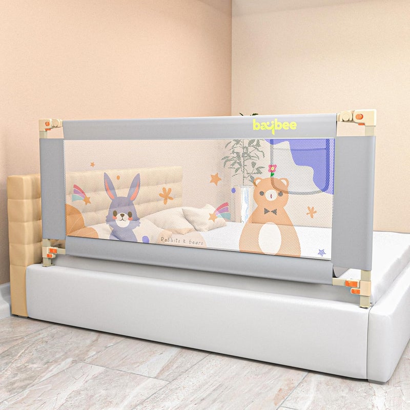 BAYBEE Baby Bed Rail Guard for Baby Safety with 28 Height Adjustable Portable Bed Side Protector for Baby Falling Foldable Single Side Bed Railing for Baby Toddler 1 Side Light Grey 150x80cm - Image 1