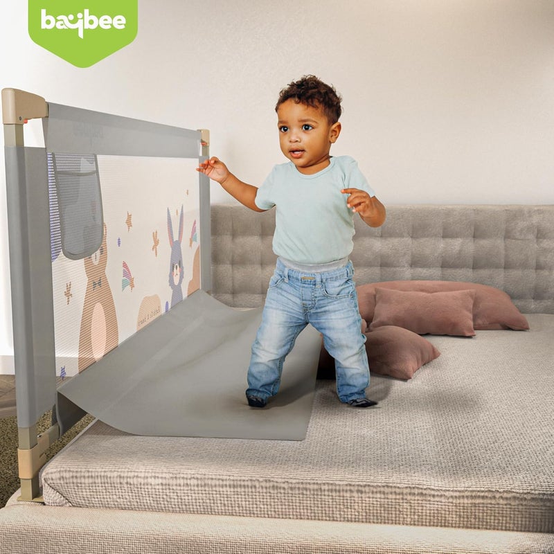 BAYBEE Baby Bed Rail Guard for Baby Safety with 28 Height Adjustable Portable Bed Side Protector for Baby Falling Foldable Single Side Bed Railing for Baby Toddler 1 Side Light Grey 150x80cm - Image 4