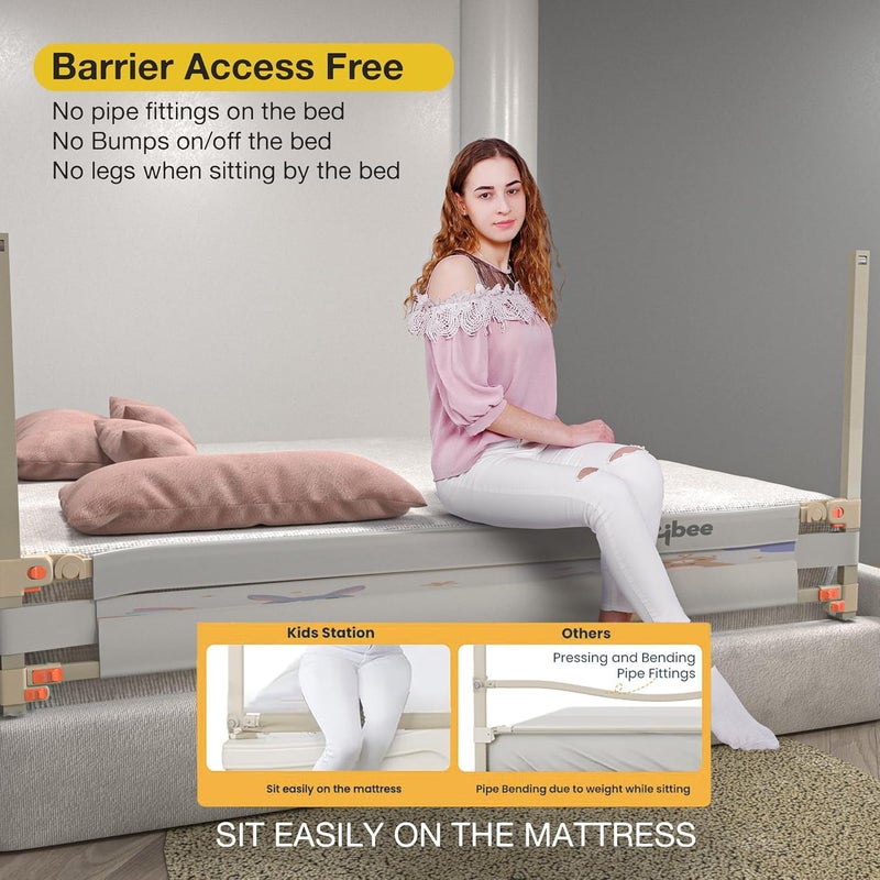 BAYBEE Baby Bed Rail Guard for Baby Safety with 28 Height Adjustable Portable Bed Side Protector for Baby Falling Foldable Single Side Bed Railing for Baby Toddler 1 Side Light Grey 150x80cm - Image 5