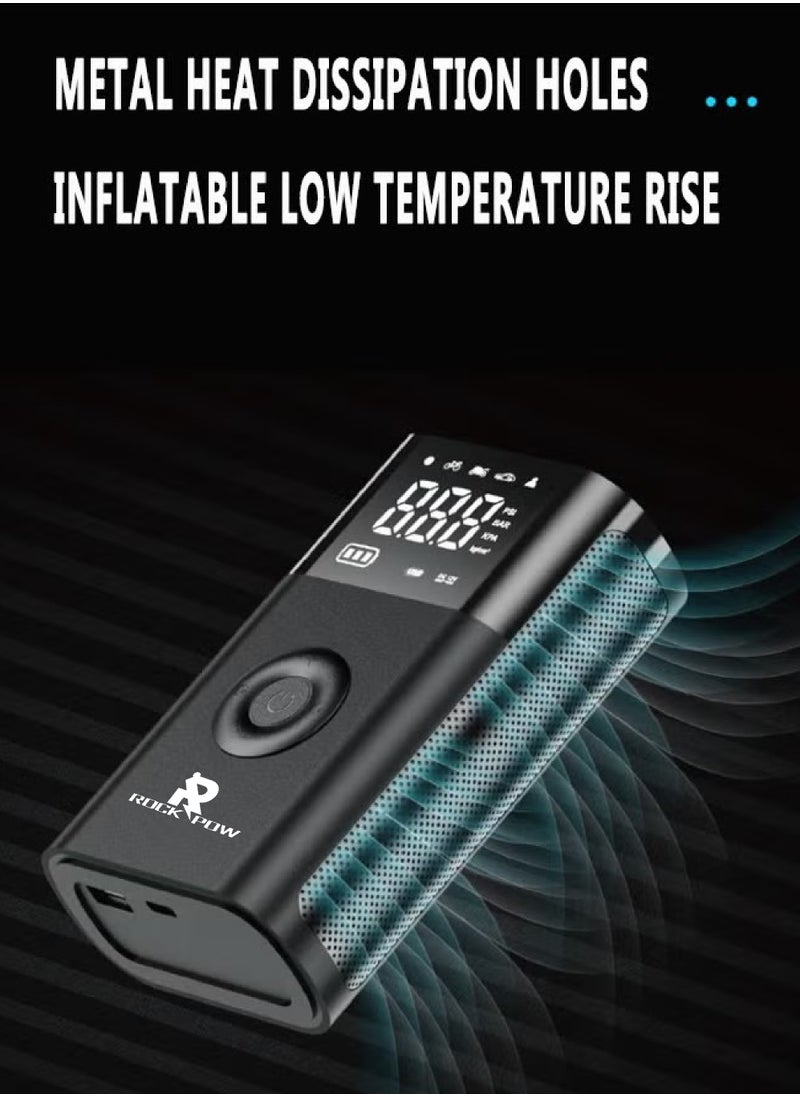 Rock Pow Tyre Inflator Portable Air Compressor, 2600mAh×2 Battery Powerful Cordless Air Pump With 5V/2A USB output, Digital Display/LED Light 150PSI Compact Tire Inflator for Car, Motorcycle, Bike, Ball  - Image 5