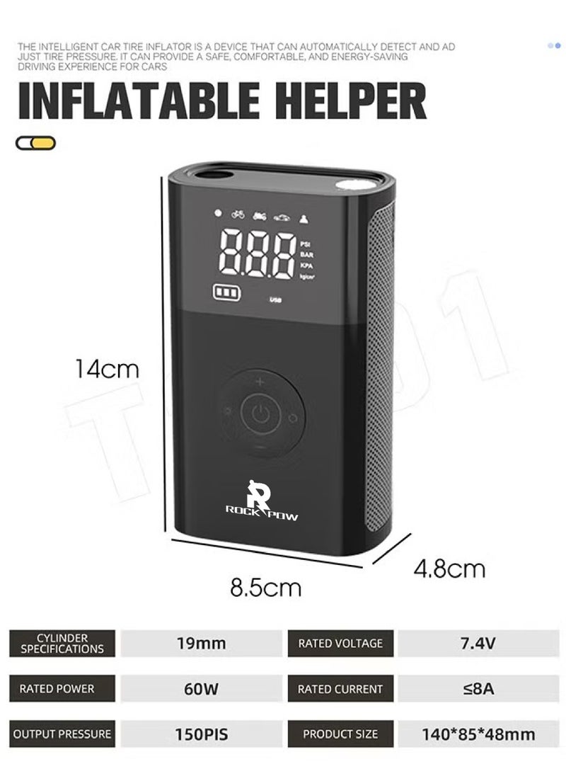 نفخ الإطارات المحمولة ضاغط الهواء ، 2600mAh * 2 بطارية لاسلكية قوية مضخة الهواء ، مع 5V / 2A USB الإخراج ، العرض الرقمي / الصمام مصباح 150psi ضغط الاطارات نافخة ، تنطبق على السيارات والدراجات النارية والدراجات
