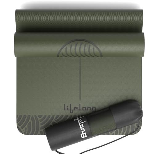 Lifelong Yoga Mat For Men & Women | 8mm Thick TPE Cushioning | Non-Toxic & Sweat-Resistant | Lightweight & Portable With Carry Bag | Home & Studio Workout Mat | Made in India (Olive Green) - Image 1