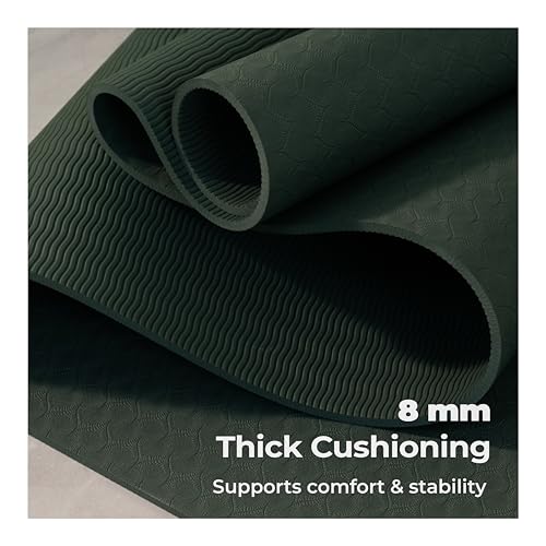Lifelong Yoga Mat For Men & Women | 8mm Thick TPE Cushioning | Non-Toxic & Sweat-Resistant | Lightweight & Portable With Carry Bag | Home & Studio Workout Mat | Made in India (Olive Green) - Image 2