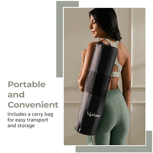 Lifelong Yoga Mat For Men & Women | 8mm Thick TPE Cushioning | Non-Toxic & Sweat-Resistant | Lightweight & Portable With Carry Bag | Home & Studio Workout Mat | Made in India (Olive Green) - Image 3