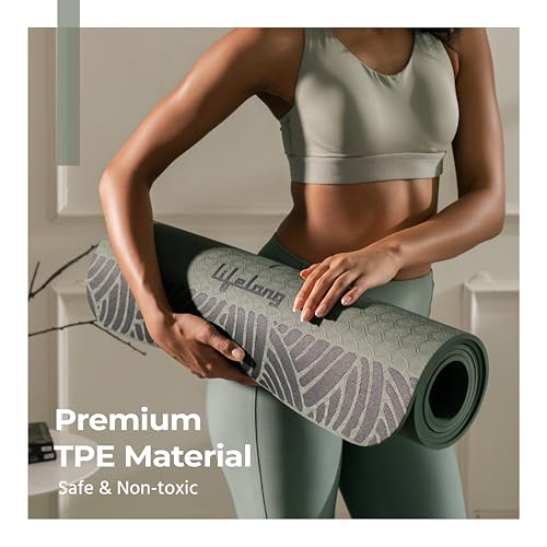 Lifelong Yoga Mat For Men & Women | 8mm Thick TPE Cushioning | Non-Toxic & Sweat-Resistant | Lightweight & Portable With Carry Bag | Home & Studio Workout Mat | Made in India (Olive Green) - Image 4