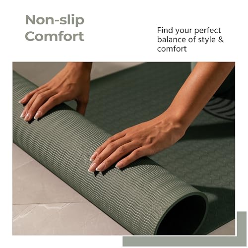 Lifelong Yoga Mat For Men & Women | 8mm Thick TPE Cushioning | Non-Toxic & Sweat-Resistant | Lightweight & Portable With Carry Bag | Home & Studio Workout Mat | Made in India (Olive Green) - Image 5