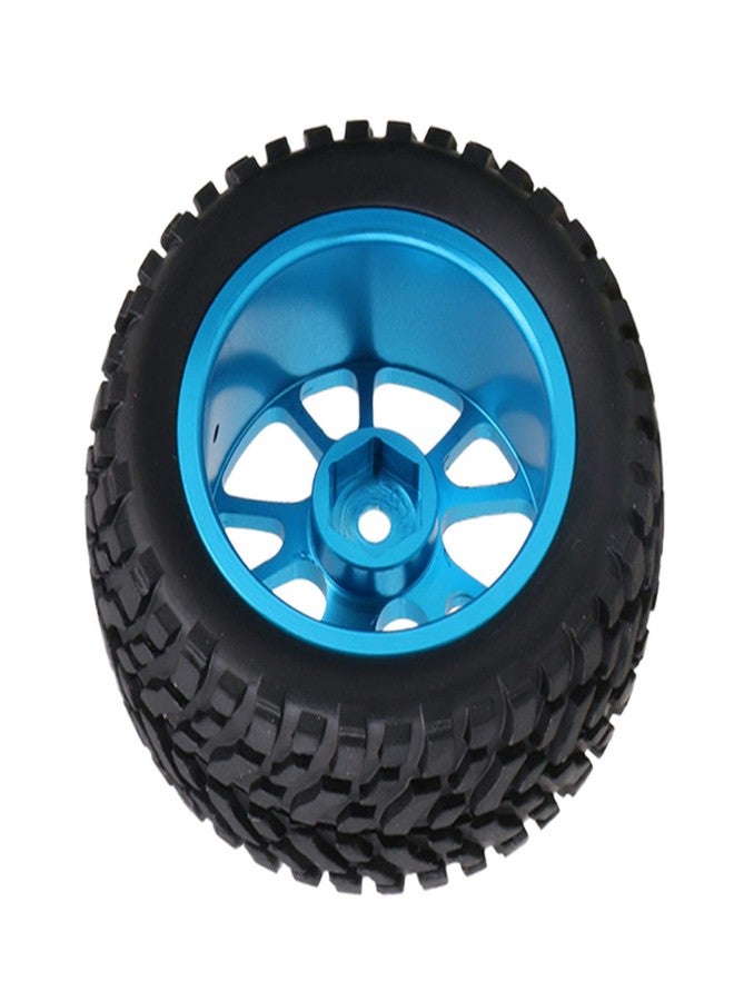 Mxfans Black 75mm Dia Beard Pattern Rubber Tyre & Blue Aluminum Alloy 10-Spoke Wheel Rims with 12mm Hex for RC 1:10 On Road Car Pack of 4 - Image 3