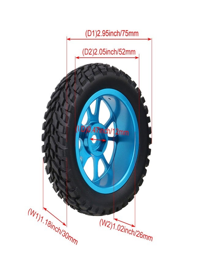 Mxfans Black 75mm Dia Beard Pattern Rubber Tyre & Blue Aluminum Alloy 10-Spoke Wheel Rims with 12mm Hex for RC 1:10 On Road Car Pack of 4 - Image 5