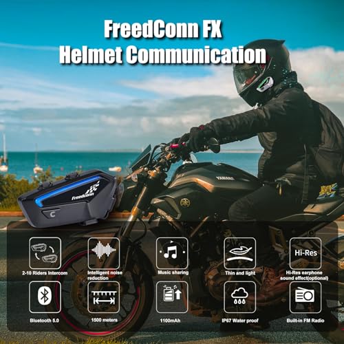 Freedconn خوذة دراجة نارية FreedConn مع سماعة بلوتوث FX 2 حزمة أنظمة الاتصال للدراجات النارية مقاومة للماء IP67 1100mAh 46 راكب هدايا للرجال باللون الأسود - Image 3