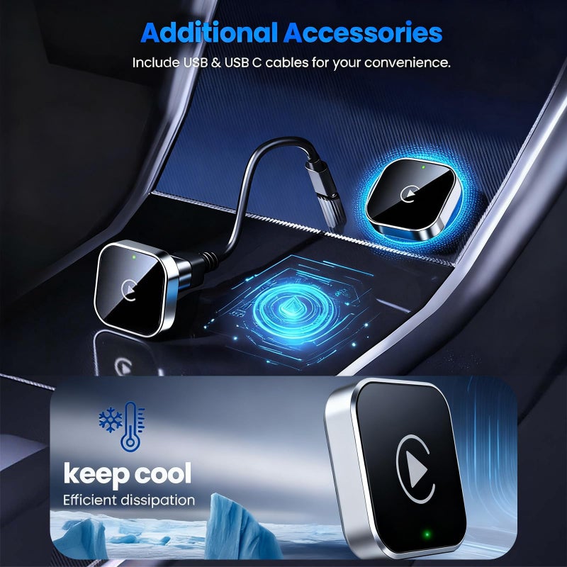 YFDUNV Wireless CarPlay Adapter & Android Auto Dongle, Shiny Silverï¼ŒFast Auto-Connect, Compact Plug & Play Wireless CarPlay Converter for iPhone & Android, USB/USB-C, No Delay, Seamless Reconnection - Image 4