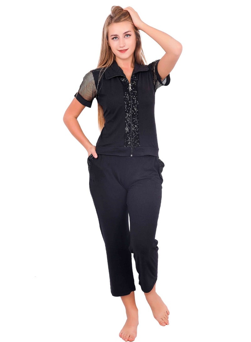Dadoush Women's pajamas - casual women's summer pajamas, chiffon sleeve T-shirt and ankle-length pants, soft and comfortable for a distinctive summer look  - Image 1