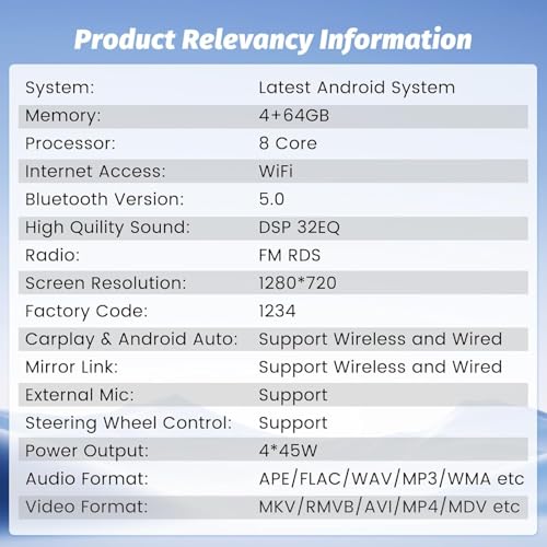 Roinvou [8 Core 4+64G] Double Din Car Radio 9.7" 1280 * 720 Touch Screen Car Stereo Head Unit Wireless CarPlay Android Auto DSP 5GHz WiFi Bluetooth 5.0 32EQ GPS Navigation FM RDS SWC + Backup Cam - Image 3