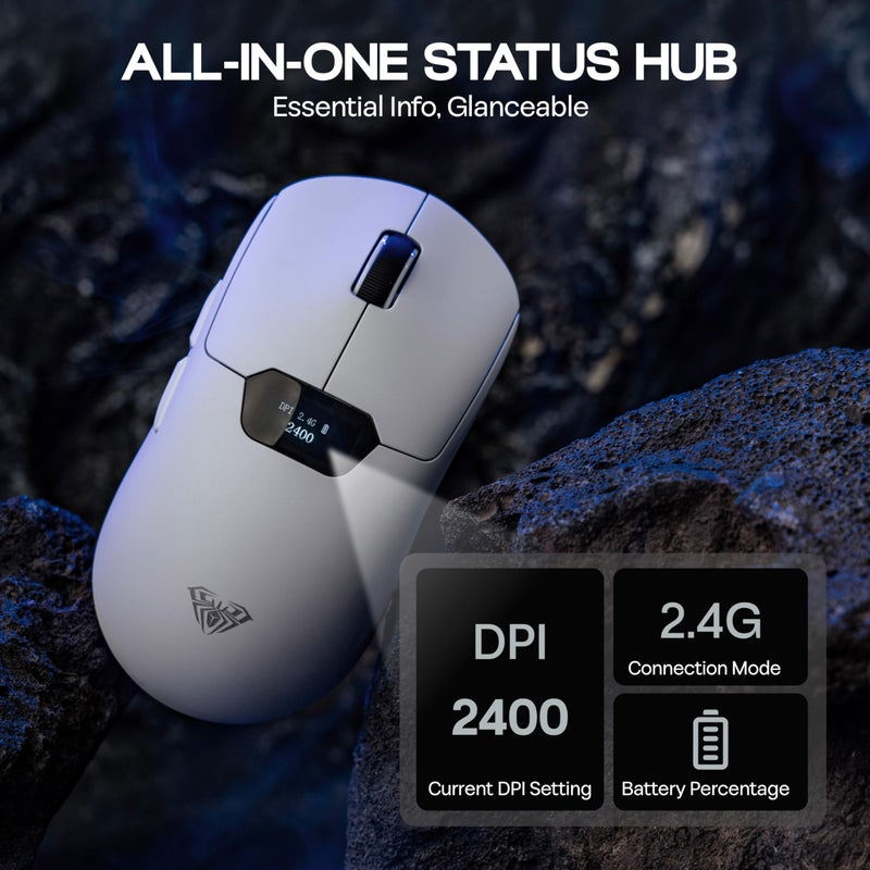 MechLands Aula SC390 Lightweight Gaming Mouse with Display Screen, 2.4G/USB-C/BT Wireless Mouse with 400mAh Battery, Adjustable 20,000 DPI & 1000 Polling Rate, PAW3311 Sensor, for Win/Mac (White) - Image 4