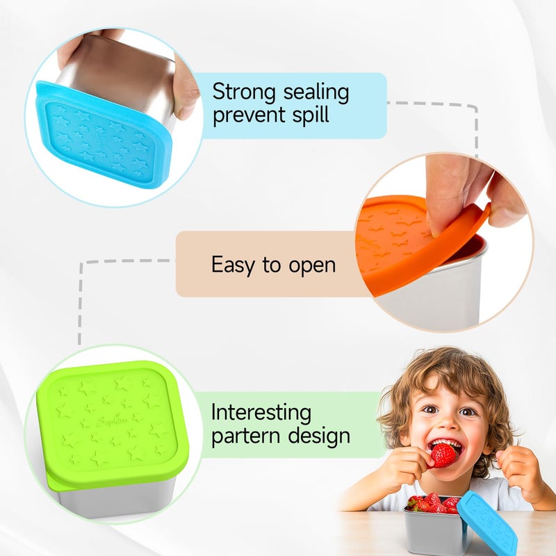 SOPHICO Stainless Steel Snack Containers for Kids, 6 oz Leak Proof Small Food Storage Container with Silicone Lid, 304 Metal Toddler Lunch Box for Daycare, School and Travel (6 Pack) - Image 2