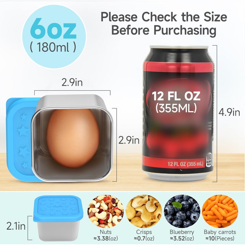 SOPHICO Stainless Steel Snack Containers for Kids, 6 oz Leak Proof Small Food Storage Container with Silicone Lid, 304 Metal Toddler Lunch Box for Daycare, School and Travel (6 Pack) - Image 4
