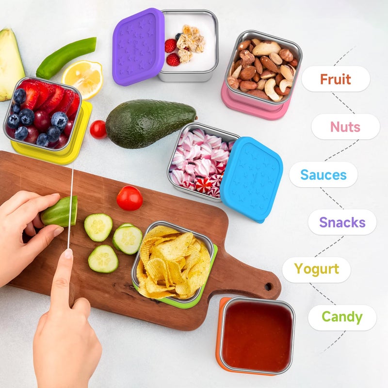 SOPHICO Stainless Steel Snack Containers for Kids, 6 oz Leak Proof Small Food Storage Container with Silicone Lid, 304 Metal Toddler Lunch Box for Daycare, School and Travel (6 Pack) - Image 5