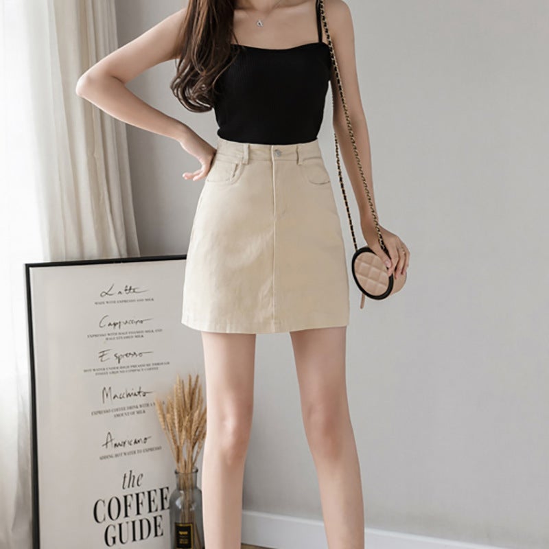 Women's High Waist A-line Denim Mini Skirt with Pockets - Image 2