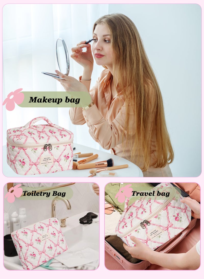 URbazaar Makeup Bag,Quilted Cosmetic Bags,Large Floral Make Up Organize bag,Makeup Bag Set for Women,Flower Travel Toiletry Bag - Image 4