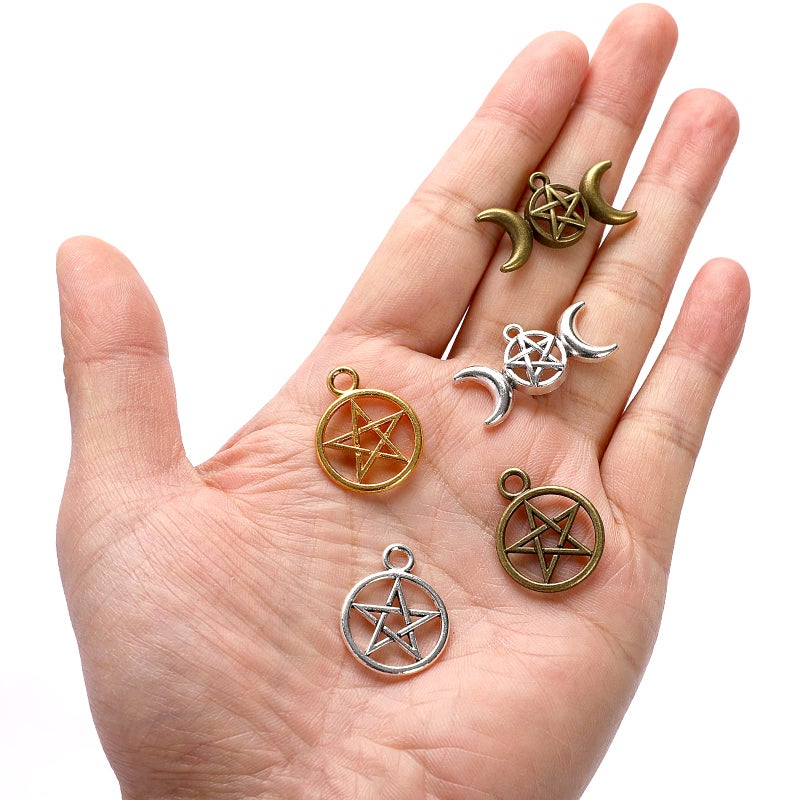 Sliverdew Alloy Pentagram Moon Charms 50PCS - Pentacle Star Pendant Lucky Witch Celestial Mixed Moon Star for DIY Earrings Necklace Bracelet Jewelry Craft Making Accessory - Image 2