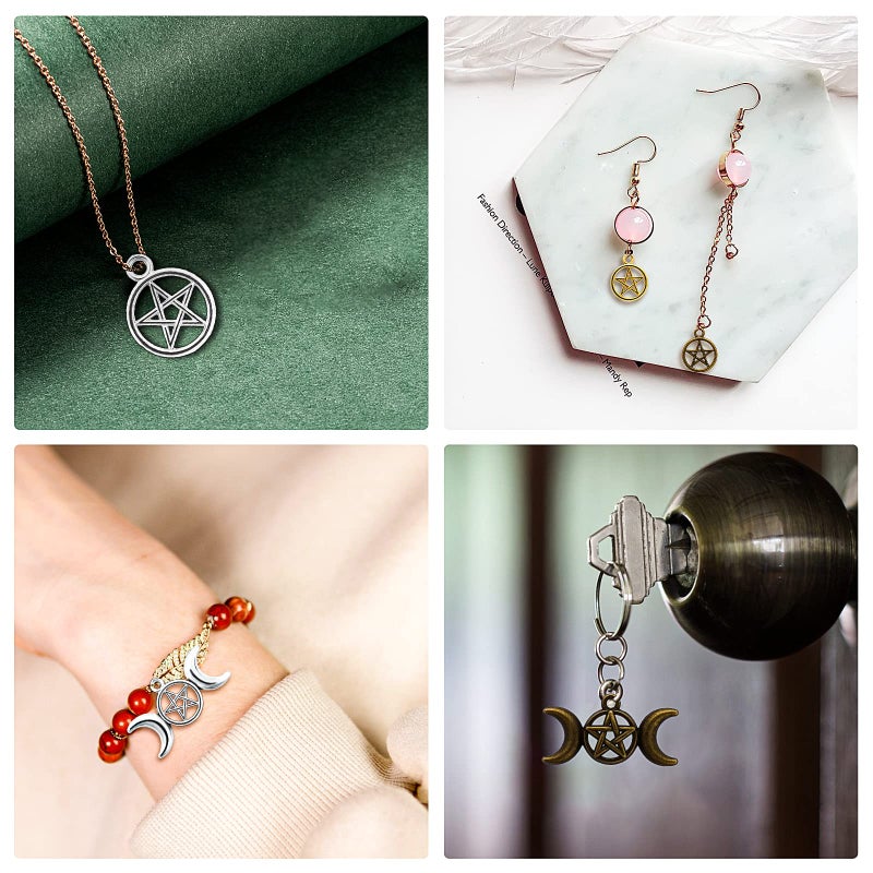 Sliverdew Alloy Pentagram Moon Charms 50PCS - Pentacle Star Pendant Lucky Witch Celestial Mixed Moon Star for DIY Earrings Necklace Bracelet Jewelry Craft Making Accessory - Image 5