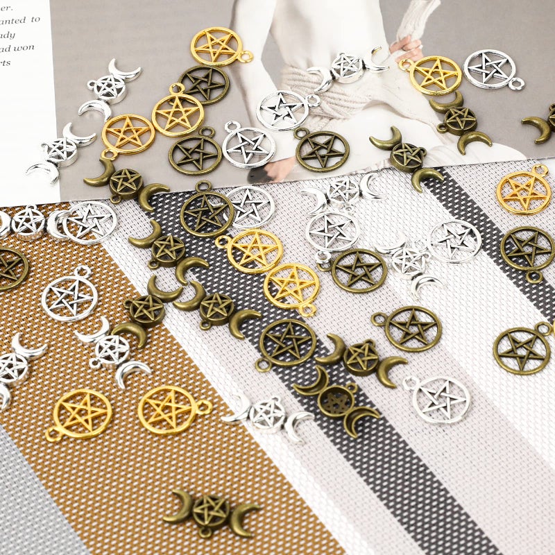Sliverdew Alloy Pentagram Moon Charms 50PCS - Pentacle Star Pendant Lucky Witch Celestial Mixed Moon Star for DIY Earrings Necklace Bracelet Jewelry Craft Making Accessory - Image 3