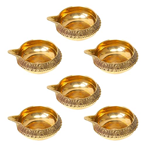 Dokchan Brass Kuber Diyas Oil Lamps for Puja Room Decoration and Diwali Festival (Size 1.5 Inch | Pack 06) - Image 1