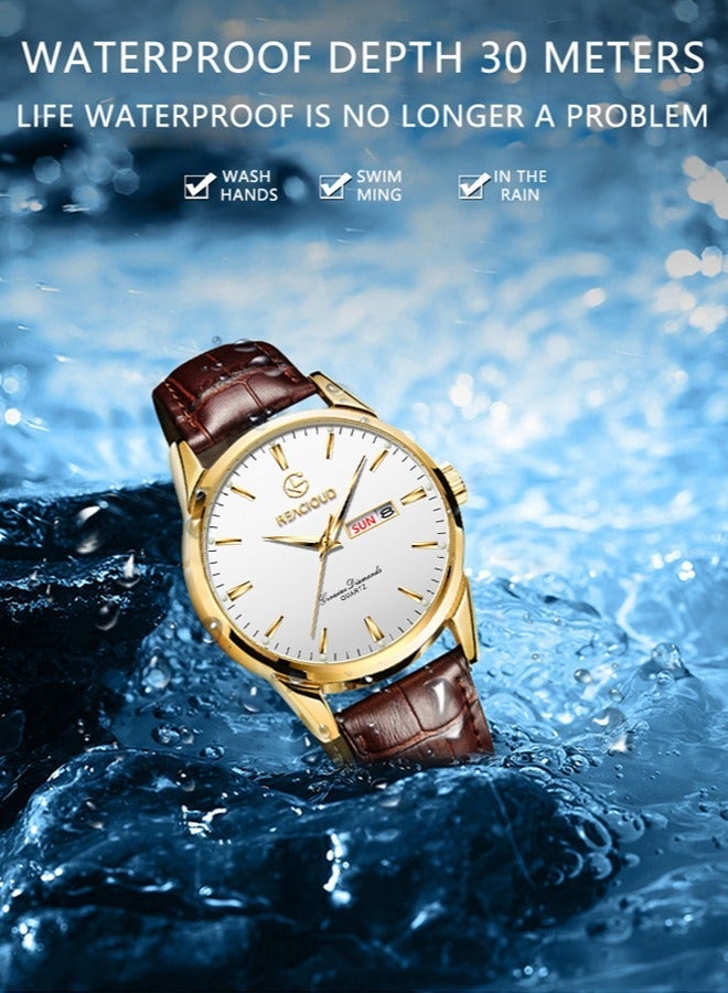 REACLOUD TOP Brand Classic Quartz Watch for Men Waterproof Leather strap Calendar Sports Business Men 's Quartz Wrist Watch - Image 5