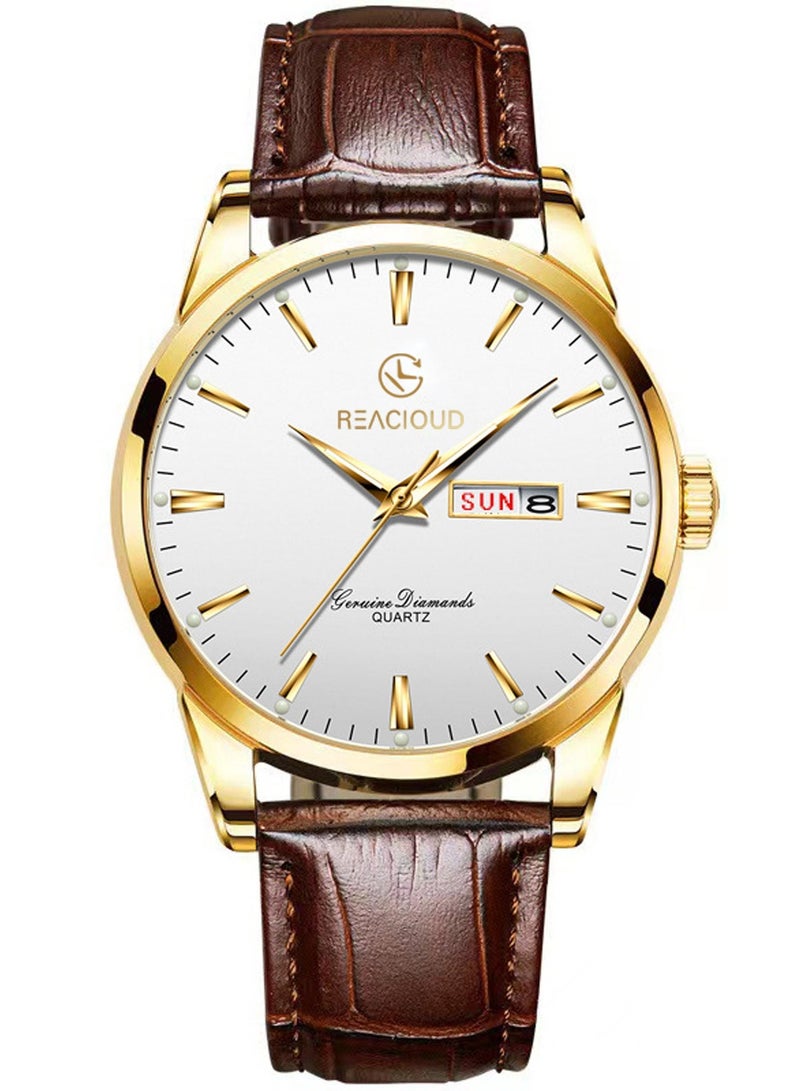 REACLOUD TOP Brand Classic Quartz Watch for Men Waterproof Leather strap Calendar Sports Business Men 's Quartz Wrist Watch - Image 1
