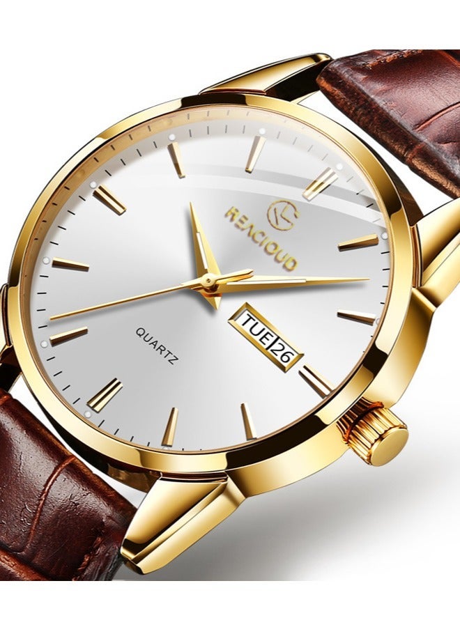 REACLOUD TOP Brand Classic Quartz Watch for Men Waterproof Leather strap Calendar Sports Business Men 's Quartz Wrist Watch - Image 2