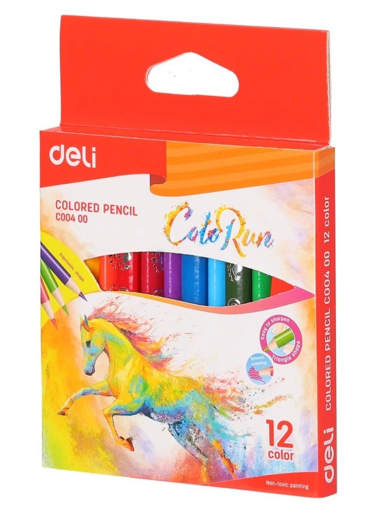 Deli Coloured Pencil 12 Colour Half Length Triangular - Image 1