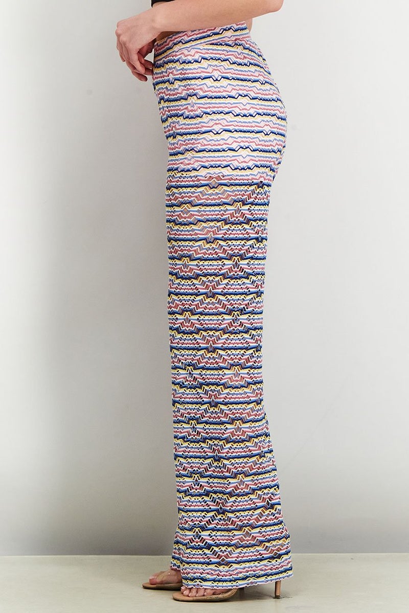 Reserved Women Pull On High Waist Textured Pants, Pink Combo - Image 3