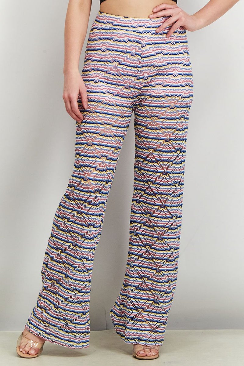 Reserved Women Pull On High Waist Textured Pants, Pink Combo - Image 1