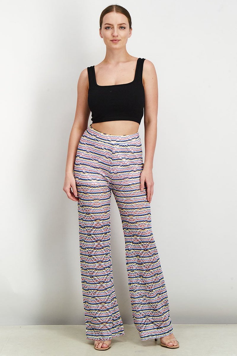 Reserved Women Pull On High Waist Textured Pants, Pink Combo - Image 2