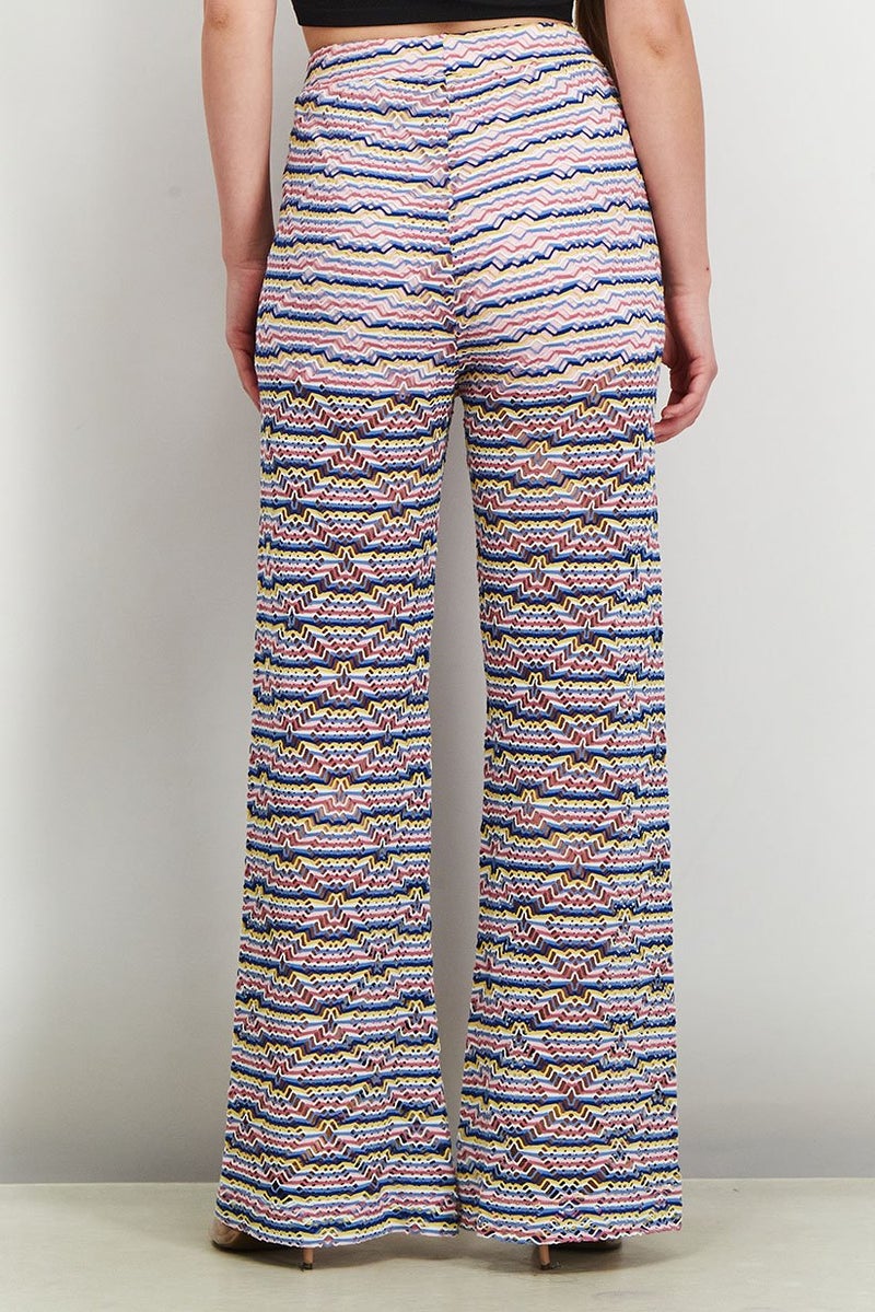 Reserved Women Pull On High Waist Textured Pants, Pink Combo - Image 4