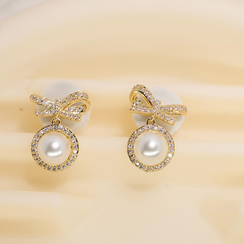 ecozran 14K Gold Ribbon cubic zirconia Bow Stud Earrings for Women Jewelry (Gold Bow-E) - Image 5
