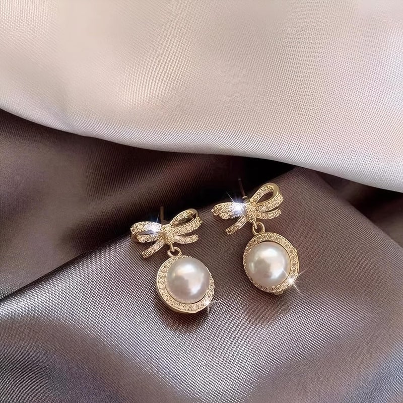 ecozran 14K Gold Ribbon cubic zirconia Bow Stud Earrings for Women Jewelry (Gold Bow-E) - Image 1