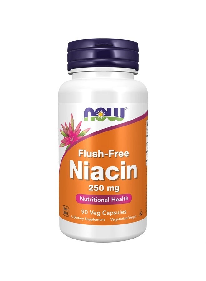 now Supplements, Niacin (Vitamin B-3) 250 mg, Flush-Free, Nutritional Health, 90 Veg Capsules - Image 1